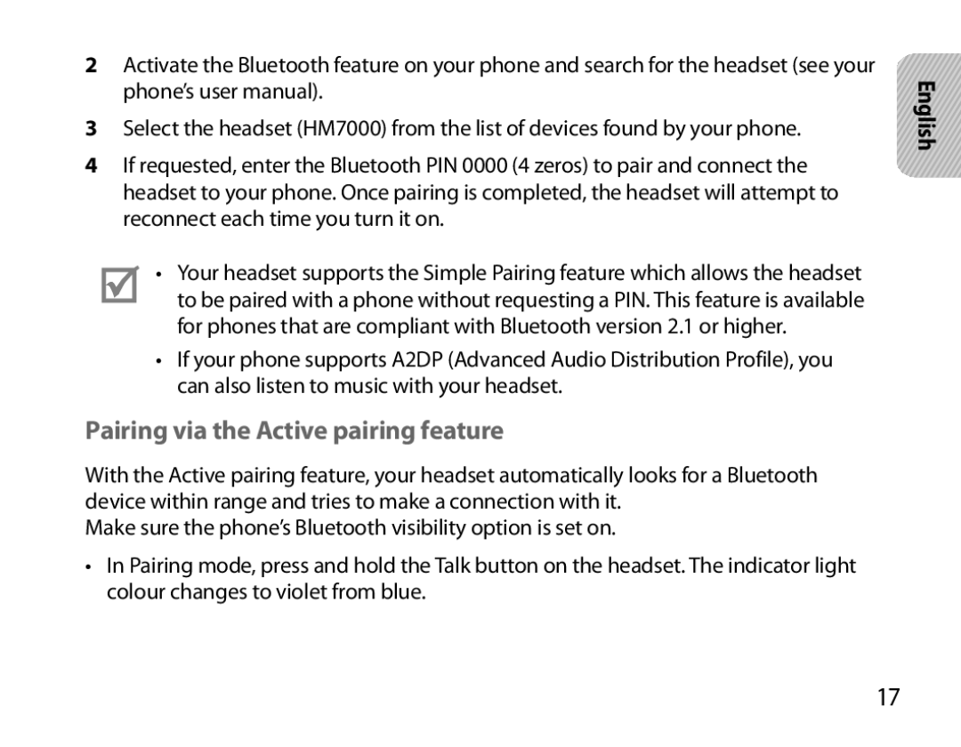 Samsung BHM7000EBRCSER, BHM7000EBECXEF, BHM7000EBECXEH, BHM7000EBECXEE manual Pairing via the Active pairing feature 