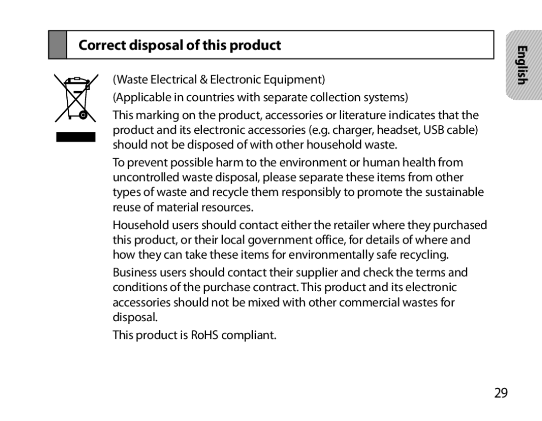 Samsung BHM7000EBRCSER, BHM7000EBECXEF, BHM7000EBECXEH, BHM7000EBECXEE manual Correct disposal of this product 