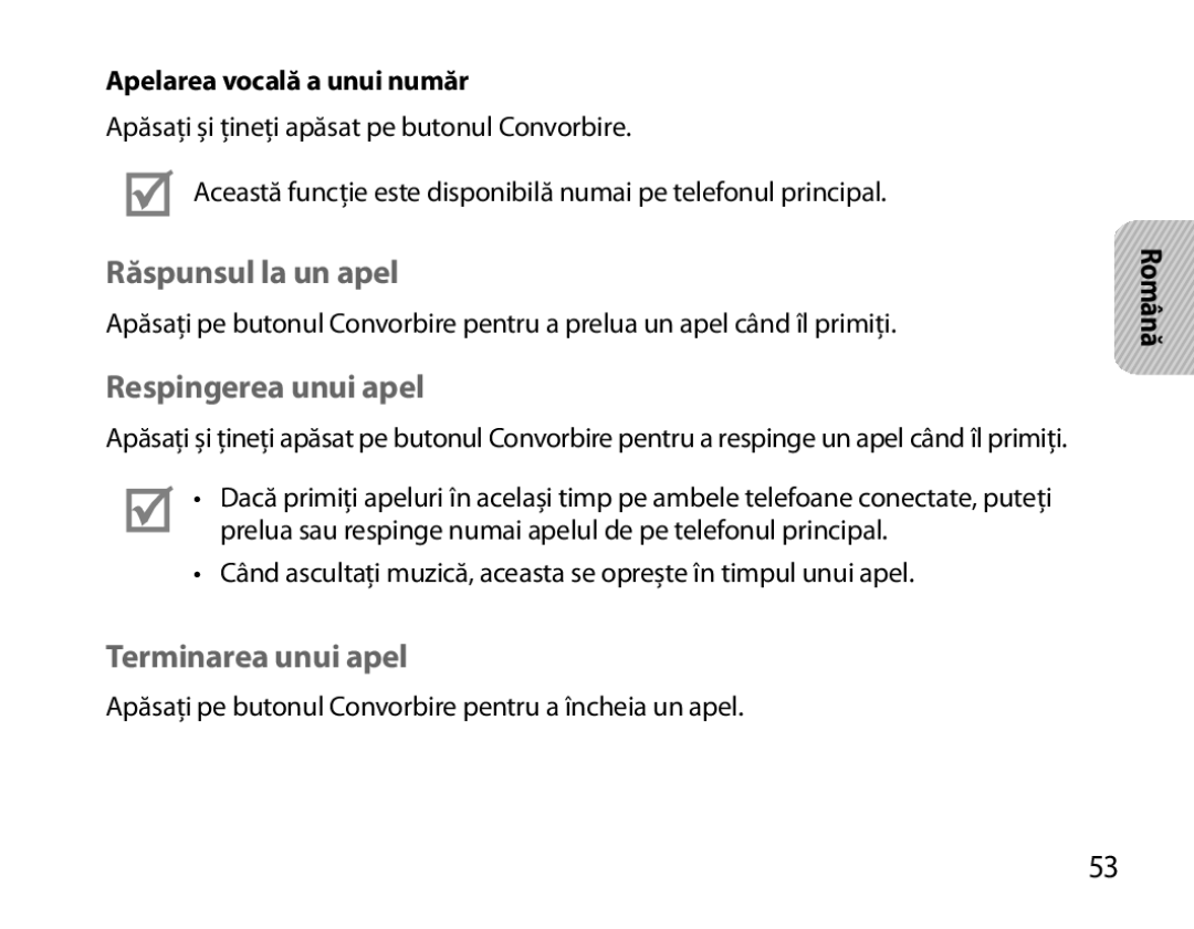 Samsung BHM7000EBRCSER Răspunsul la un apel, Respingerea unui apel, Terminarea unui apel, Apelarea vocală a unui număr 