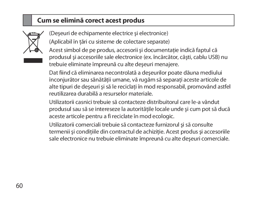 Samsung BHM7000EBECXEE, BHM7000EBECXEF, BHM7000EBECXEH, BHM7000EBRCSER manual Cum se elimină corect acest produs 