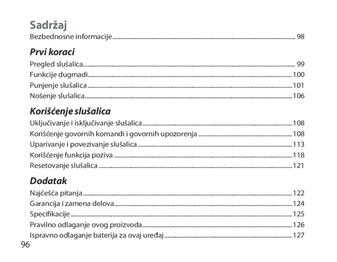 Samsung BHM7000EBECXEE, BHM7000EBECXEF, BHM7000EBECXEH, BHM7000EBRCSER manual Sadržaj 