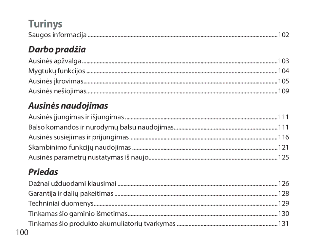 Samsung BHM7000EBRCSER manual Turinys, 100 