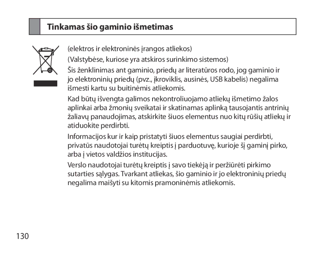 Samsung BHM7000EBRCSER manual Tinkamas šio gaminio išmetimas, 130 