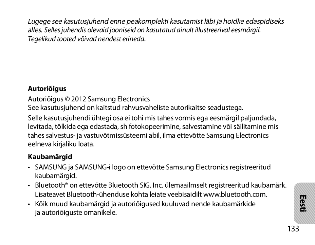 Samsung BHM7000EBRCSER manual 133, Autoriõigus, Kaubamärgid 