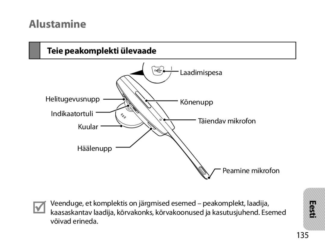 Samsung BHM7000EBRCSER manual Alustamine, Teie peakomplekti ülevaade, 135 