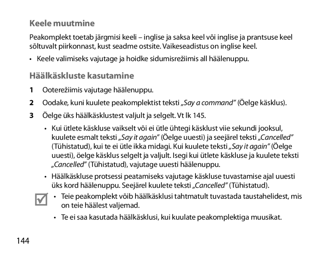 Samsung BHM7000EBRCSER manual Keele muutmine, Häälkäskluste kasutamine, 144 