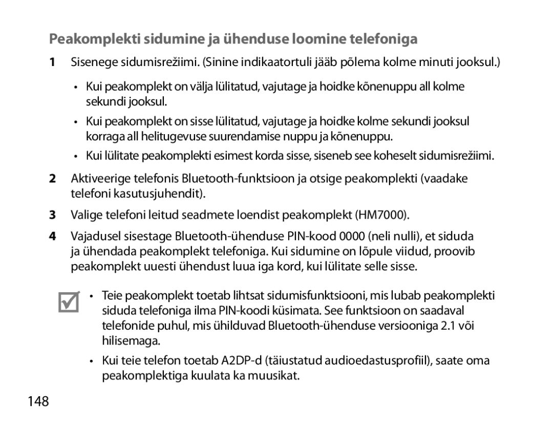 Samsung BHM7000EBRCSER manual Peakomplekti sidumine ja ühenduse loomine telefoniga, 148 