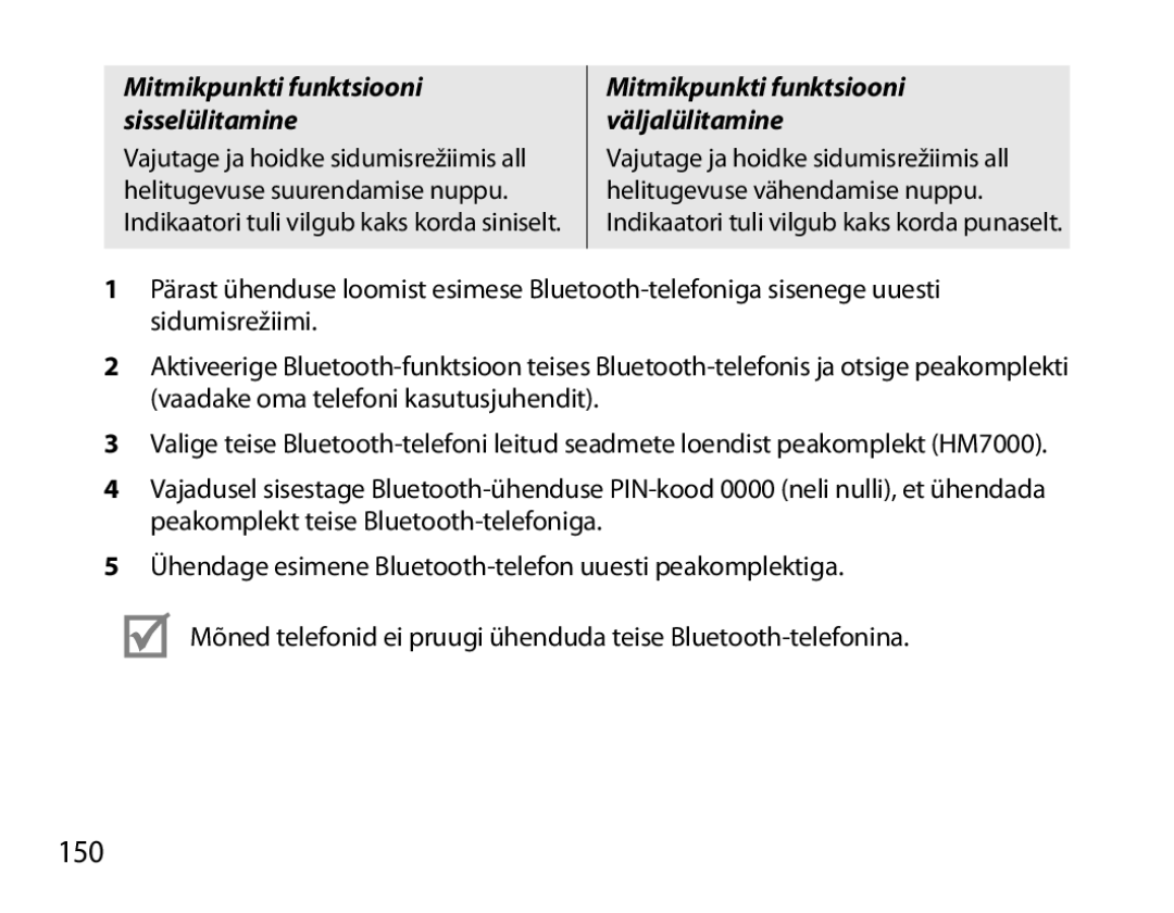 Samsung BHM7000EBRCSER manual 150, Mitmikpunkti funktsiooni sisselülitamine 