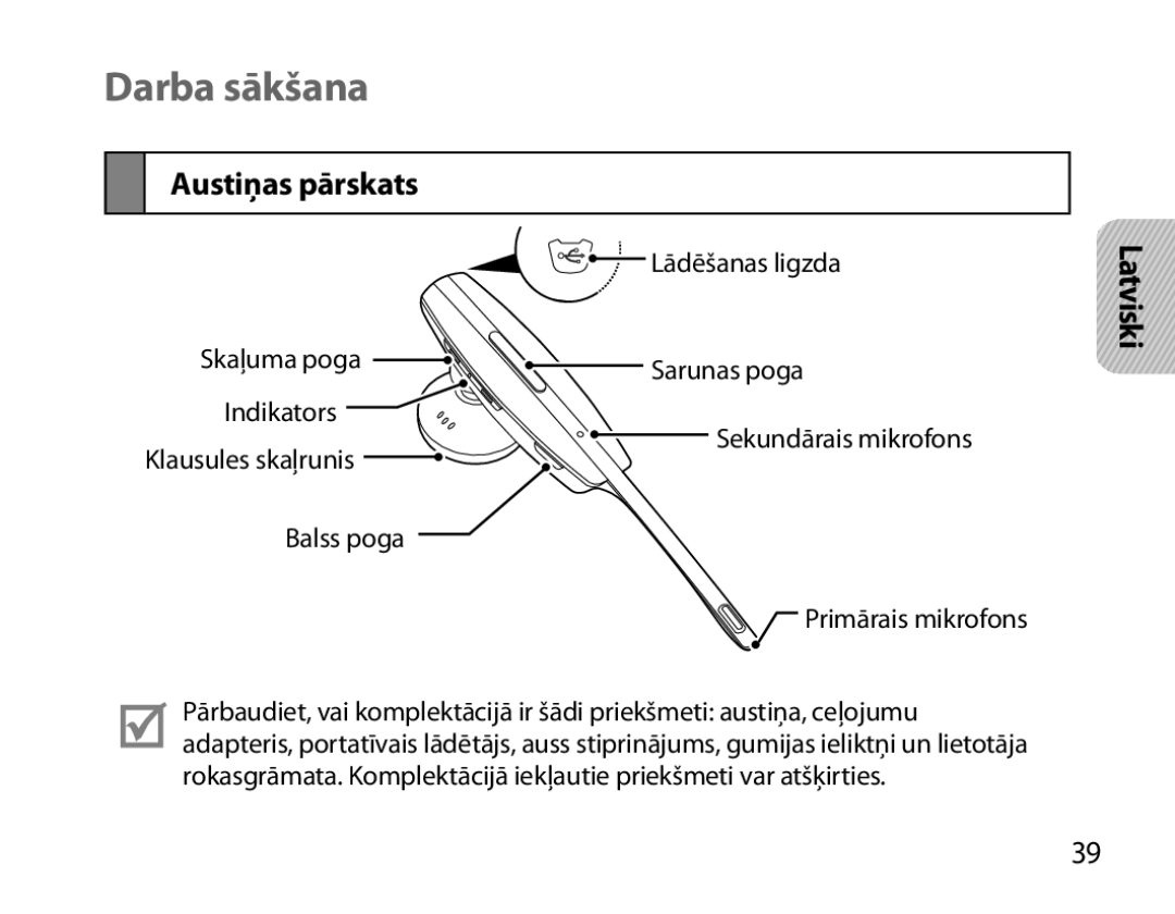 Samsung BHM7000EBRCSER manual Darba sākšana, Austiņas pārskats 