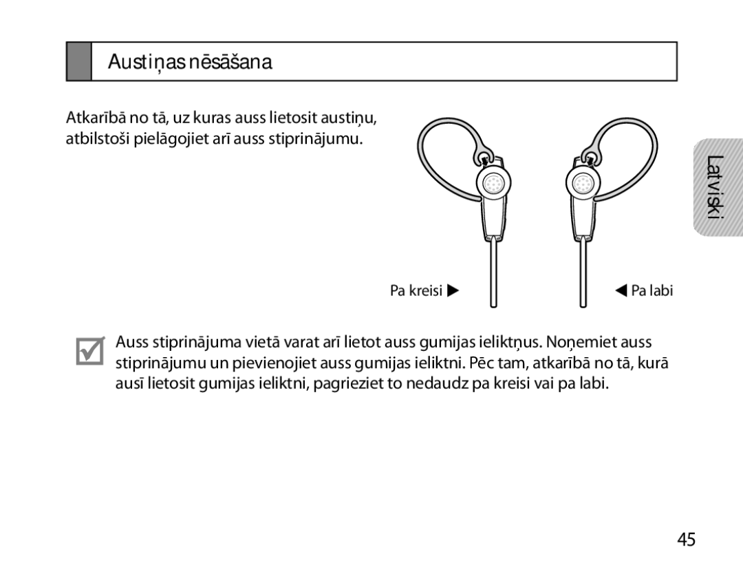 Samsung BHM7000EBRCSER manual Austiņas nēsāšana 