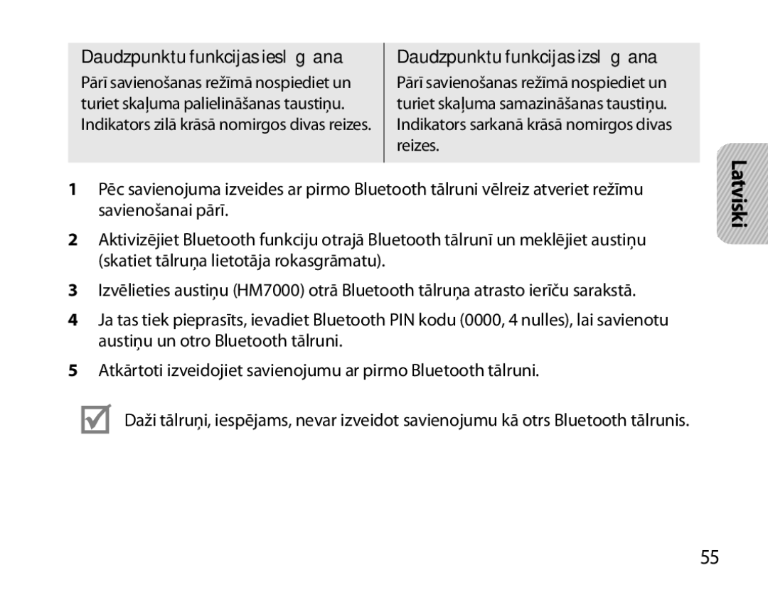 Samsung BHM7000EBRCSER manual Daudzpunktu funkcijas ieslēgšana 