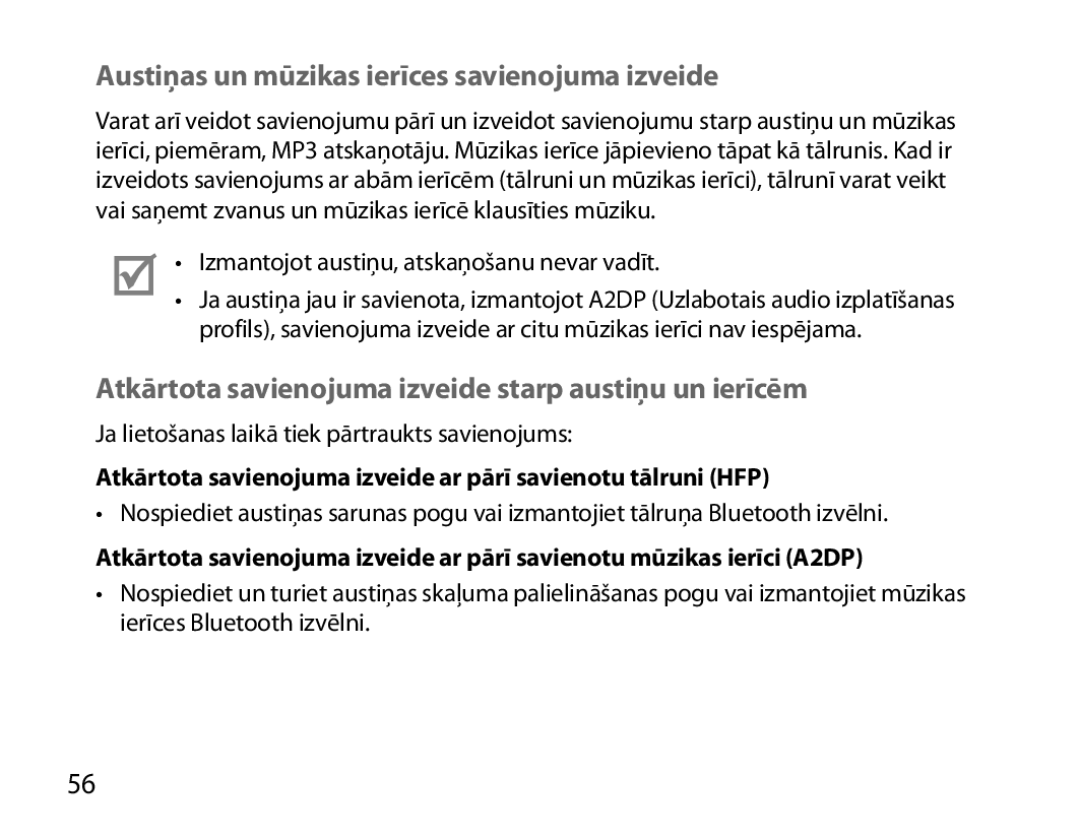 Samsung BHM7000EBRCSER manual Austiņas un mūzikas ierīces savienojuma izveide 