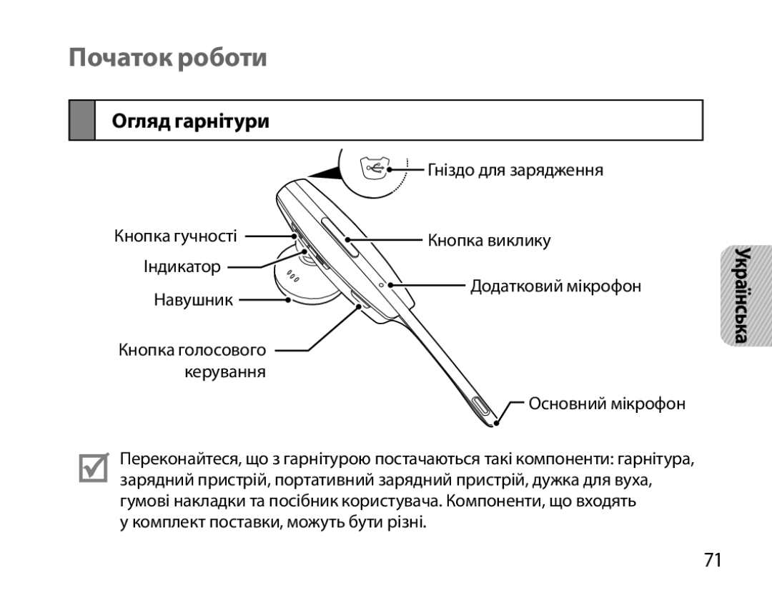 Samsung BHM7000EBRCSER manual Початок роботи, Огляд гарнітури 