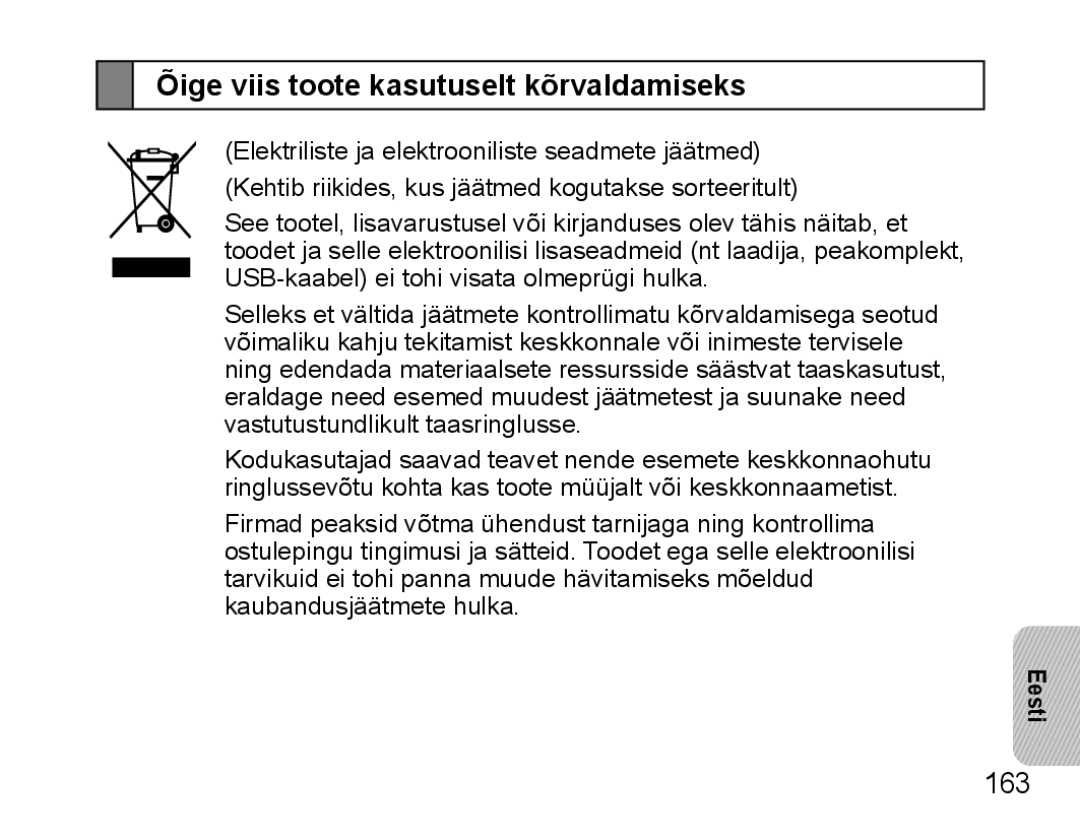 Samsung BHS3000EBRCSER, BHS3000EBECSEB manual Õige viis toote kasutuselt kõrvaldamiseks, 163 