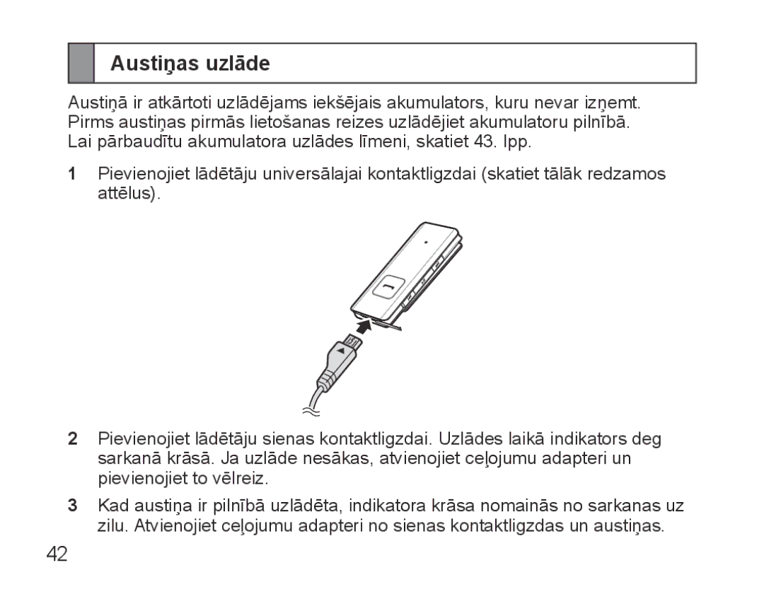 Samsung BHS3000EBECSEB, BHS3000EBRCSER manual Austiņas uzlāde 