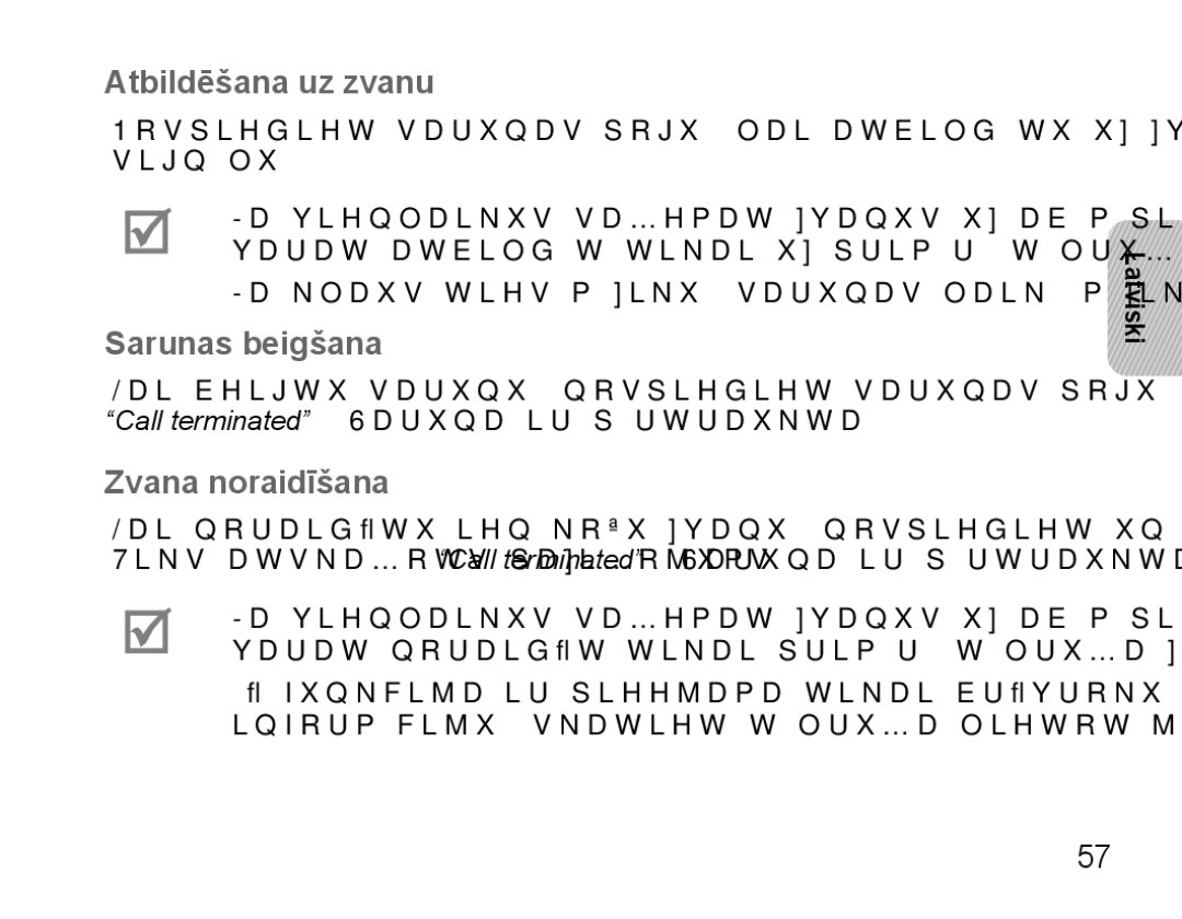 Samsung BHS3000EBRCSER, BHS3000EBECSEB manual Atbildēšana uz zvanu, Sarunas beigšana, Zvana noraidīšana 