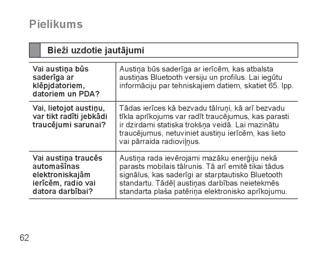 Samsung BHS3000EBECSEB, BHS3000EBRCSER manual Pielikums, Bieži uzdotie jautājumi 