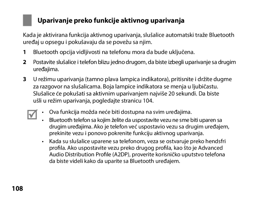 Samsung BHS3000EMECXEH, BHS3000EBECXEF, BHS3000EMECXET, BHS3000EBECXET Uparivanje preko funkcije aktivnog uparivanja, 108 