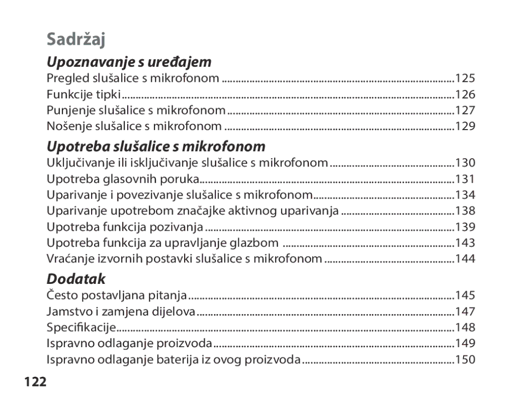 Samsung BHS3000EBECFOP, BHS3000EBECXEF, BHS3000EMECXET, BHS3000EBECXET, BHS3000EPECXET manual Upoznavanje s uređajem, 122 