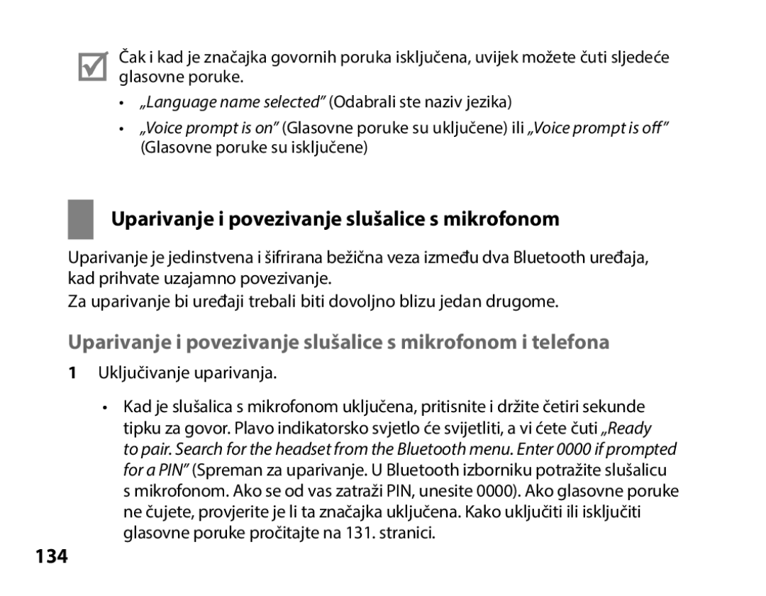 Samsung BHS3000EBECXEF, BHS3000EMECXET, BHS3000EBECXET, BHS3000EPECXET Uparivanje i povezivanje slušalice s mikrofonom, 134 