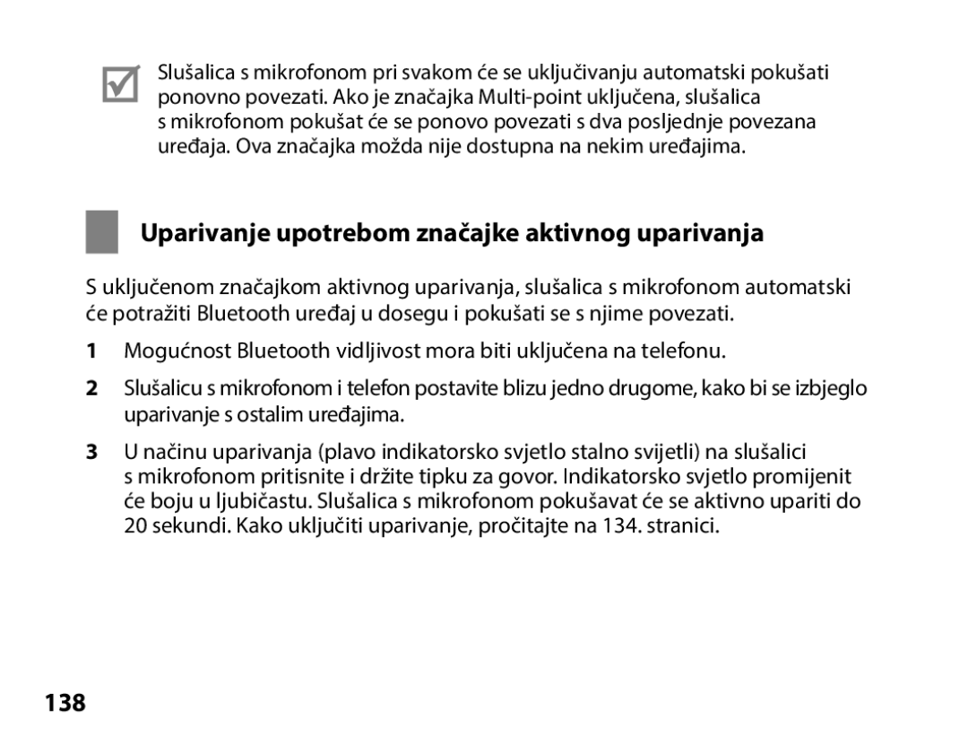 Samsung BHS3000EBLCFOP, BHS3000EBECXEF, BHS3000EMECXET manual Uparivanje upotrebom značajke aktivnog uparivanja, 138 