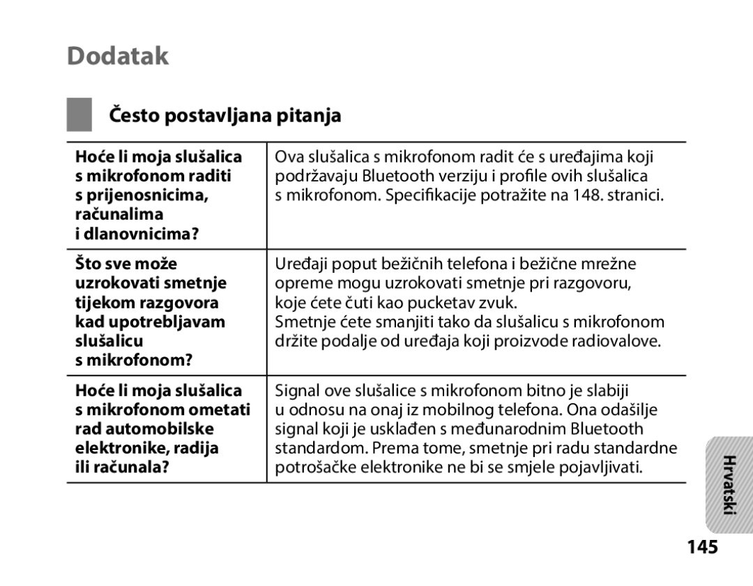 Samsung BHS3000EBECSEB, BHS3000EBECXEF, BHS3000EMECXET, BHS3000EBECXET, BHS3000EPECXET manual Često postavljana pitanja, 145 