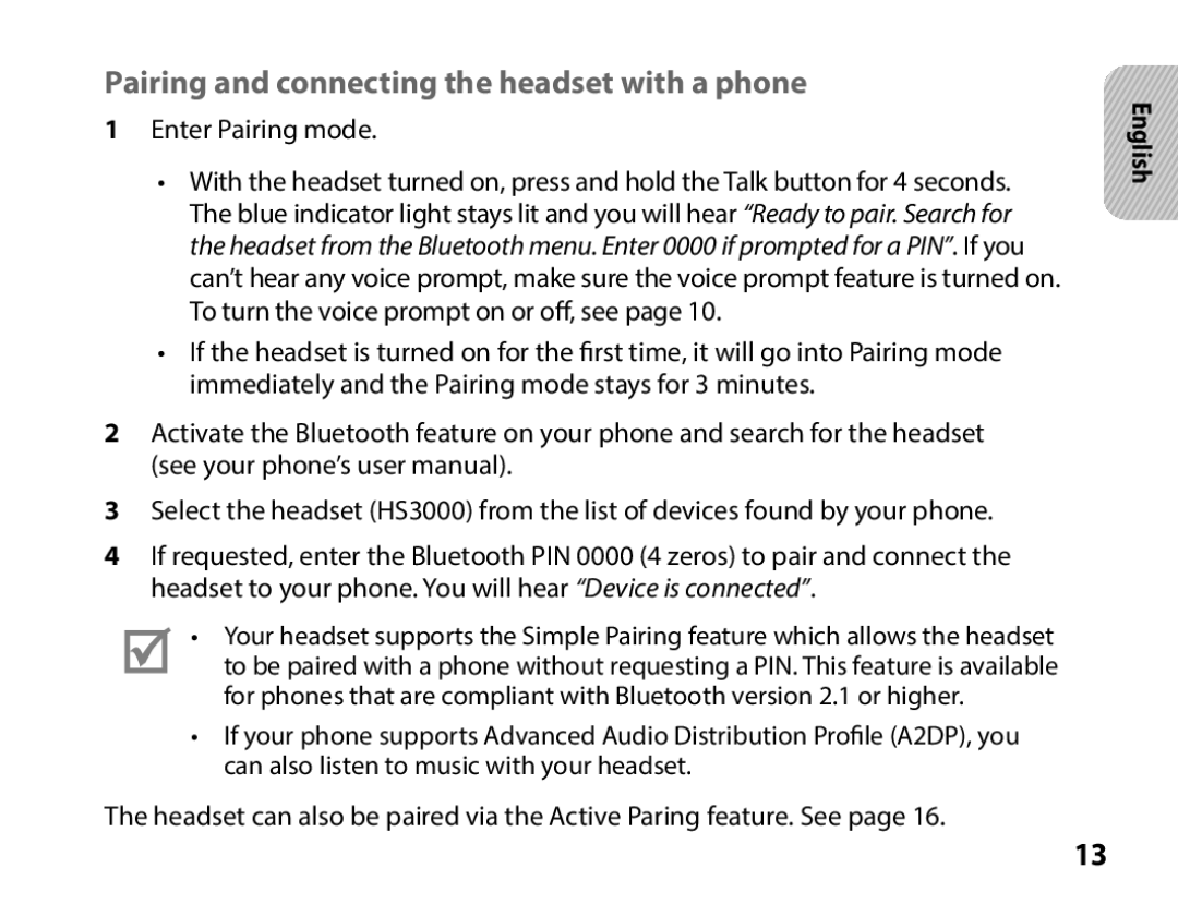 Samsung BHS3000EBECILO, BHS3000EBECXEF, BHS3000EMECXET, BHS3000EBECXET manual Pairing and connecting the headset with a phone 