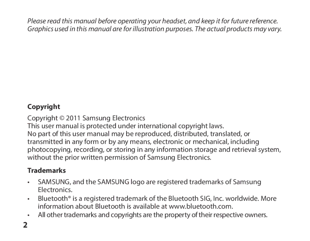 Samsung BHS3000EBLCFOP, BHS3000EBECXEF, BHS3000EMECXET, BHS3000EBECXET, BHS3000EPECXET, BHS3000EBECFOP Copyright, Trademarks 