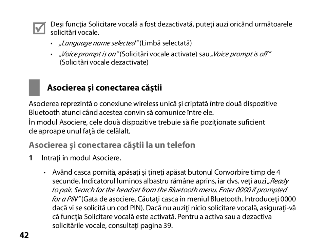 Samsung BHS3000EBECXEE, BHS3000EBECXEF, BHS3000EMECXET, BHS3000EBECXET manual Asocierea şi conectarea căştii la un telefon 