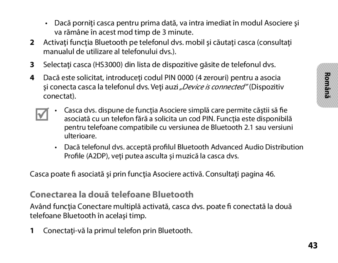 Samsung BHS3000EBECSEB, BHS3000EBECXEF, BHS3000EMECXET, BHS3000EBECXET, BHS3000EPECXET Conectarea la două telefoane Bluetooth 