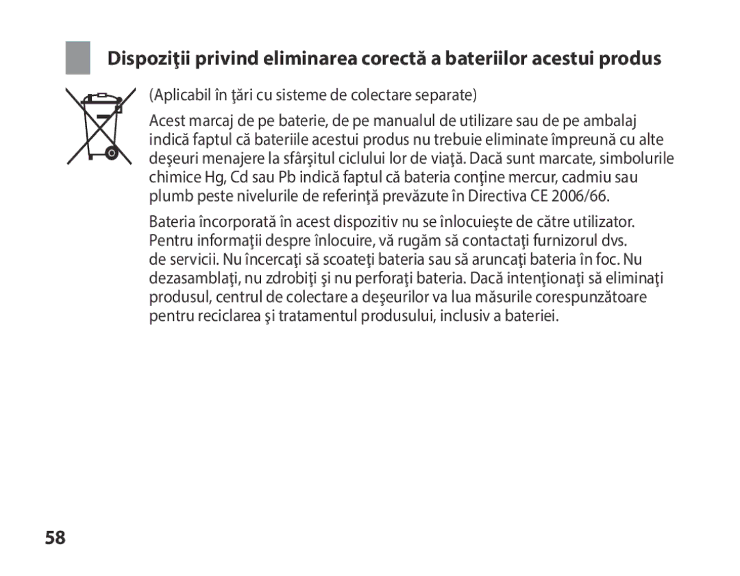 Samsung BHS3000EBECXEH, BHS3000EBECXEF, BHS3000EMECXET, BHS3000EBECXET Aplicabil în ţări cu sisteme de colectare separate 