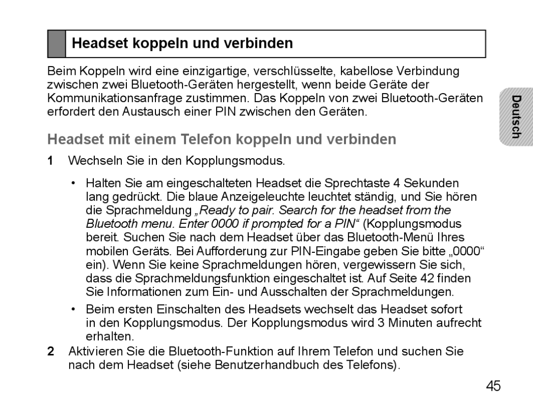 Samsung BHS3000EMECEUR, BHS3000EBECXEF manual Headset koppeln und verbinden, Headset mit einem Telefon koppeln und verbinden 