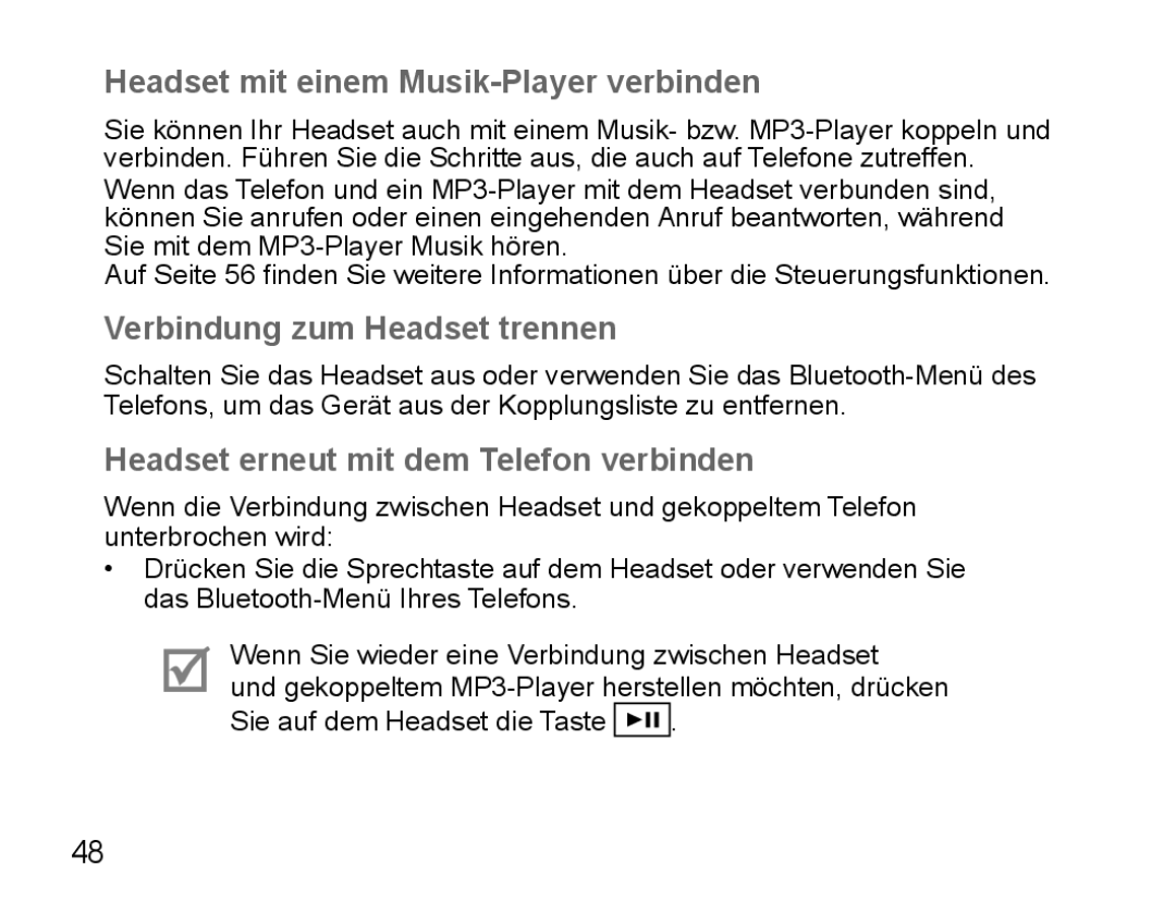 Samsung BHS3000EBRCSER, BHS3000EBECXEF manual Headset mit einem Musik-Player verbinden, Verbindung zum Headset trennen 