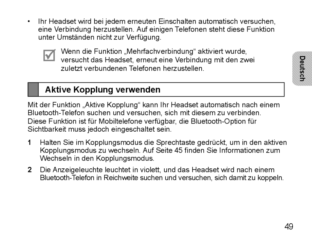 Samsung BHS3000EBECXEF, BHS3000EMECXET, BHS3000EBECXET, BHS3000EPECXET, BHS3000EBLCFOP manual Aktive Kopplung verwenden 