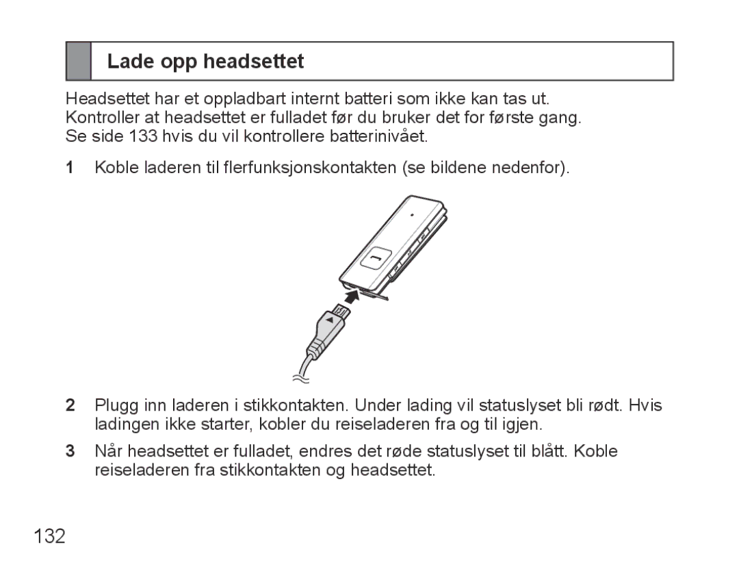 Samsung BHS3000EBECILO, BHS3000EBECXEF, BHS3000EMECXET, BHS3000EBECXET, BHS3000EPECXET manual Lade opp headsettet, 132 