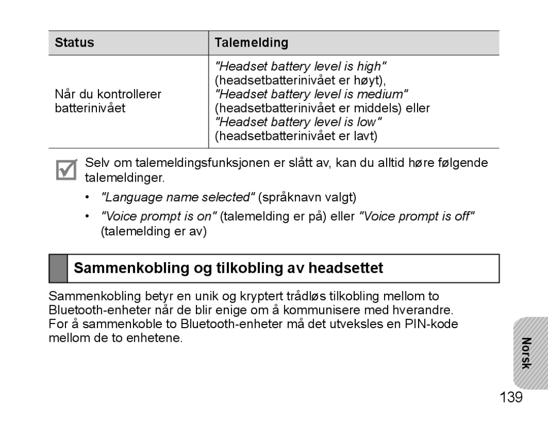 Samsung BHS3000EBECFOP, BHS3000EBECXEF, BHS3000EMECXET, BHS3000EBECXET manual Sammenkobling og tilkobling av headsettet, 139 