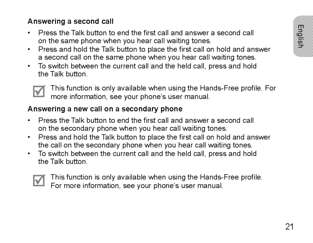 Samsung BHS3000EMLCFOP, BHS3000EBECXEF, BHS3000EMECXET Answering a second call, Answering a new call on a secondary phone 