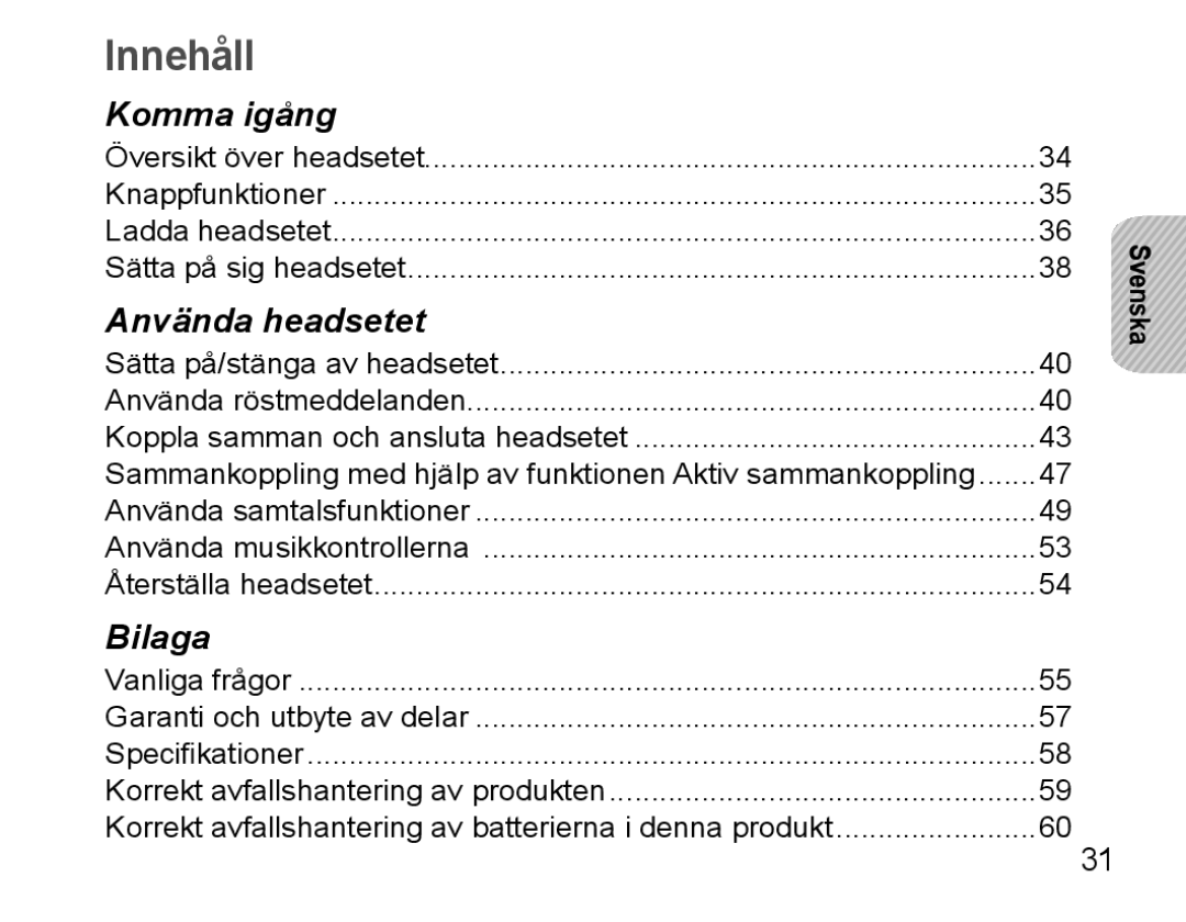 Samsung BHS3000EBRCSER, BHS3000EBECXEF, BHS3000EMECXET, BHS3000EBECXET, BHS3000EPECXET, BHS3000EBLCFOP, BHS3000EBECFOP Innehåll 