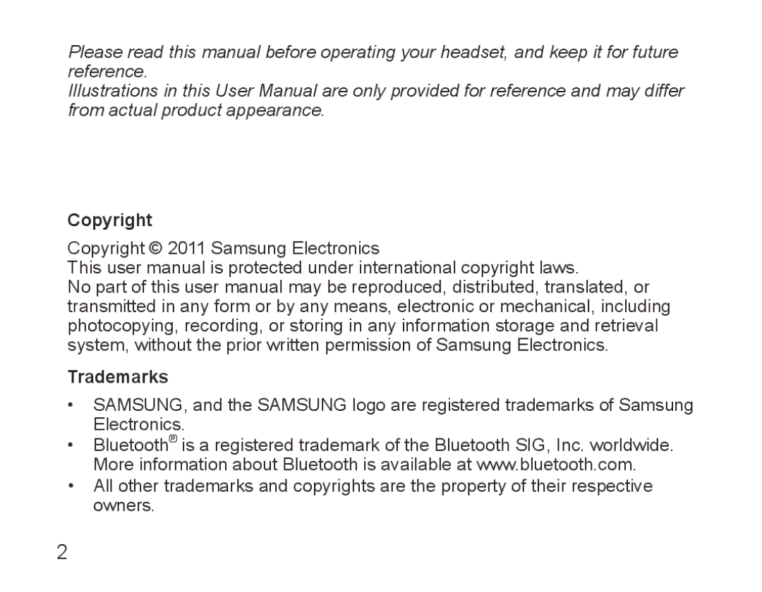 Samsung BHS3000EBLCFOP, BHS3000EBECXEF, BHS3000EMECXET, BHS3000EBECXET, BHS3000EPECXET, BHS3000EBECFOP Copyright, Trademarks 