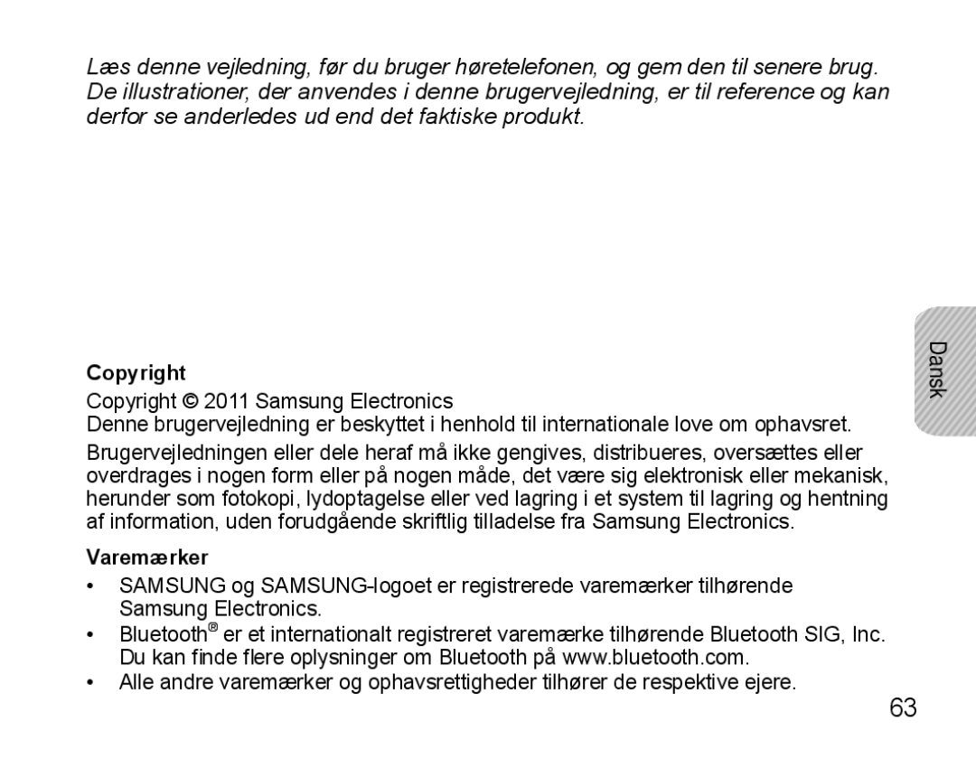 Samsung BHS3000EBECEUR, BHS3000EBECXEF, BHS3000EMECXET, BHS3000EBECXET, BHS3000EPECXET, BHS3000EBLCFOP, BHS3000EBECFOP Dansk 