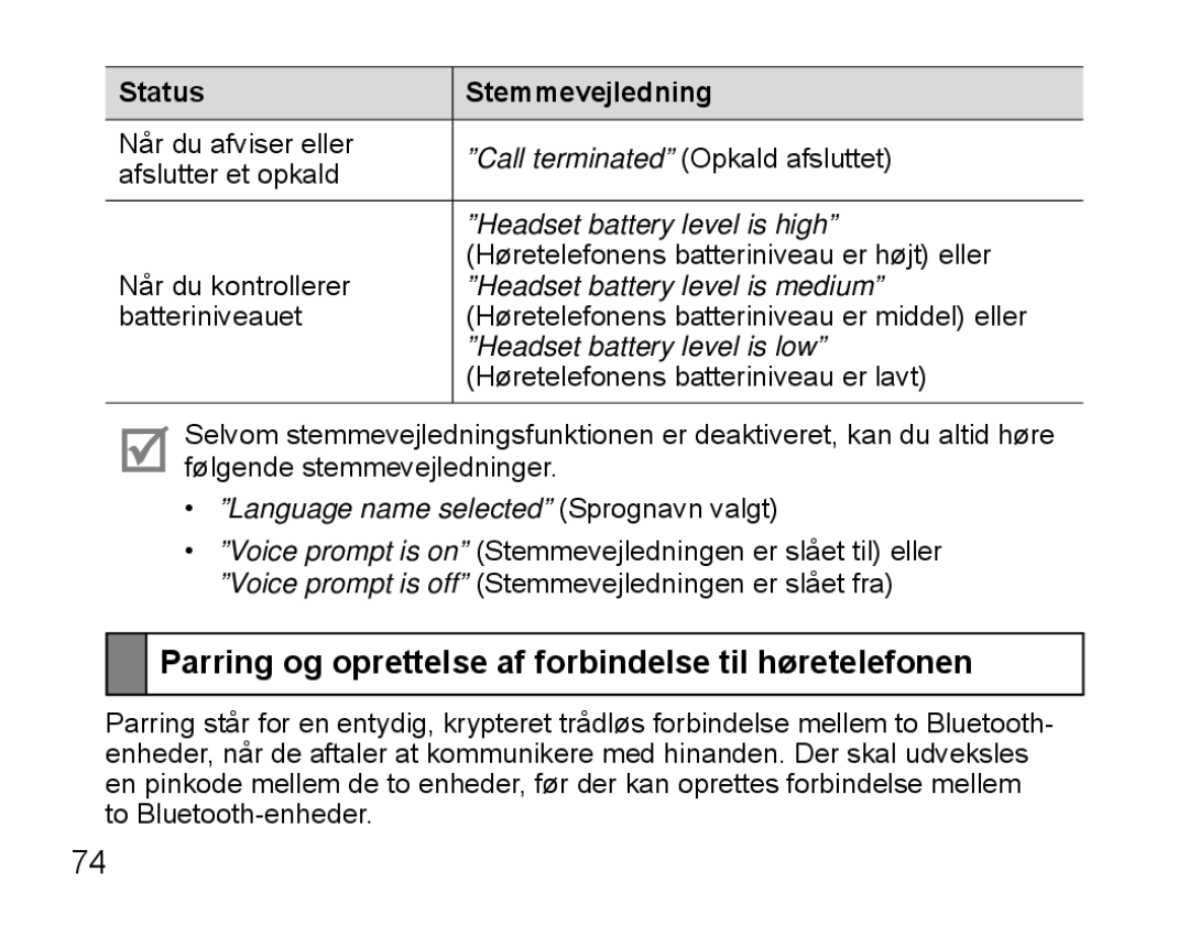 Samsung BHS3000EMECXEH, BHS3000EBECXEF, BHS3000EMECXET manual Parring og oprettelse af forbindelse til høretelefonen 