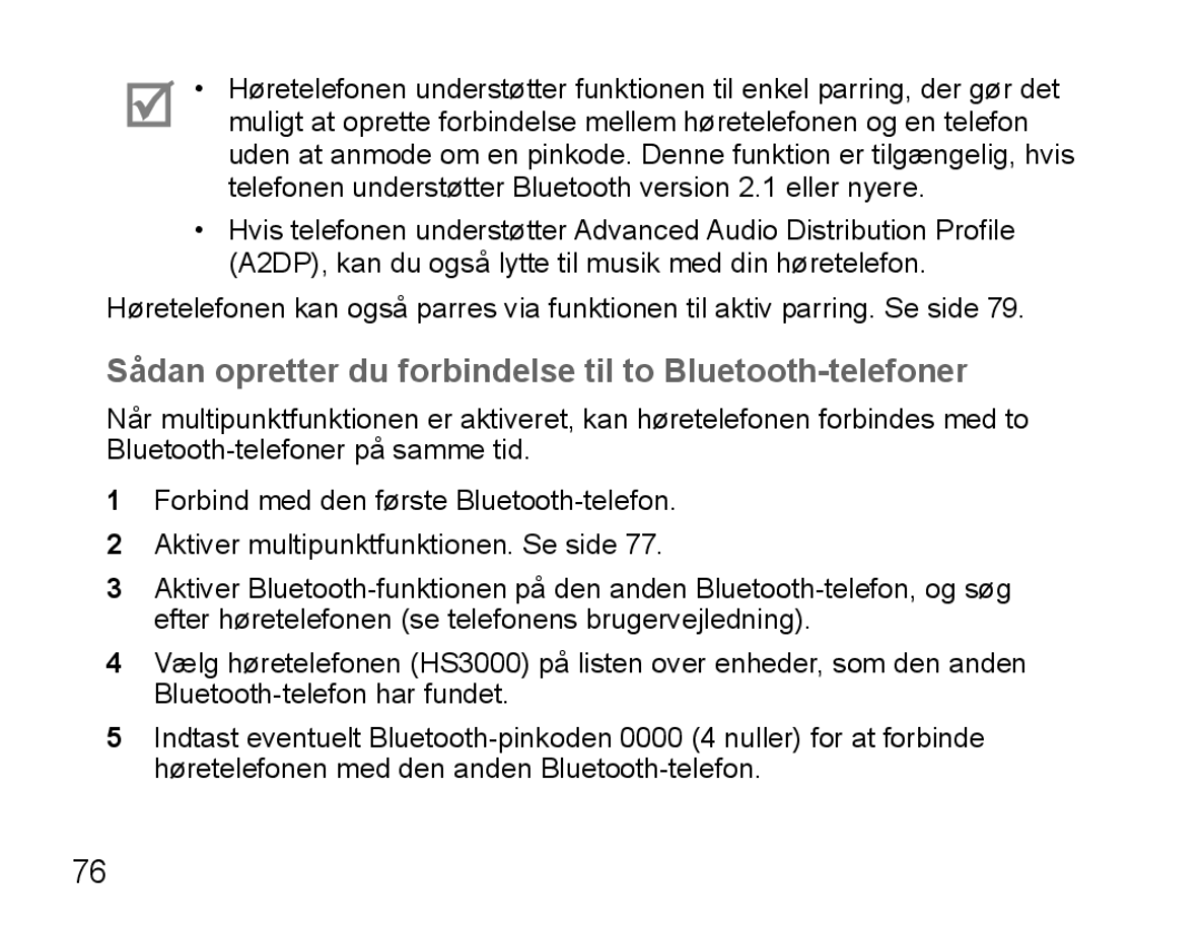 Samsung BHS3000EBECXEE, BHS3000EBECXEF, BHS3000EMECXET manual Sådan opretter du forbindelse til to Bluetooth-telefoner 