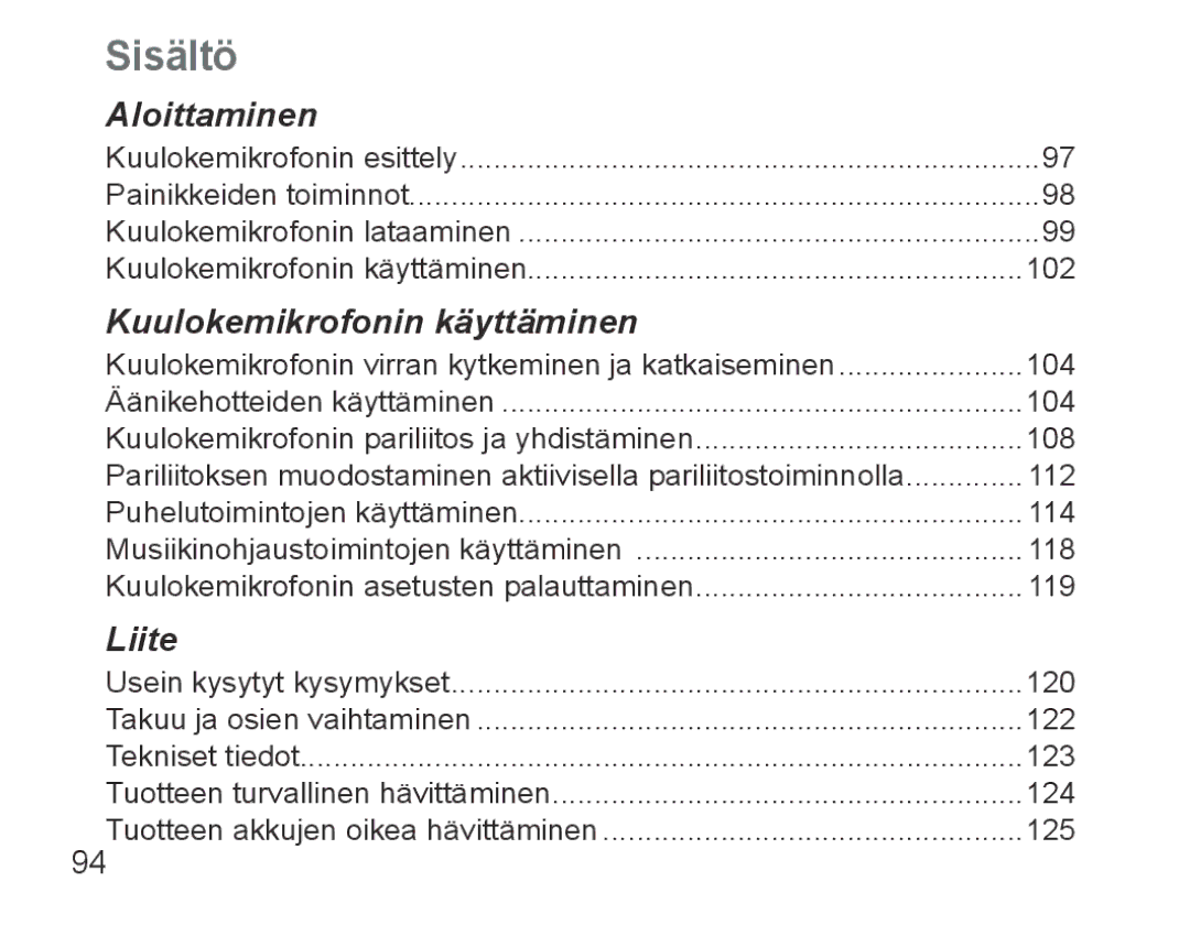 Samsung BHS3000EBECSEB, BHS3000EBECXEF, BHS3000EMECXET, BHS3000EBECXET, BHS3000EPECXET, BHS3000EBLCFOP, BHS3000EBECFOP Sisältö 