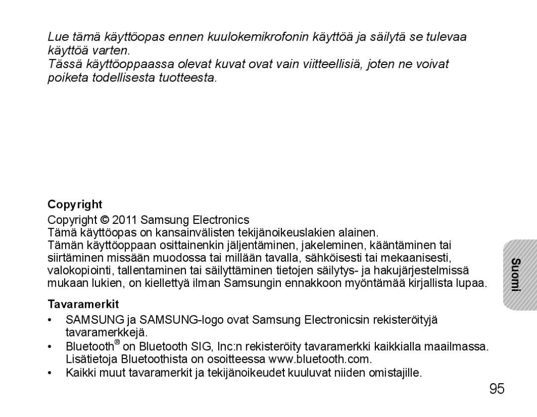 Samsung BHS3000EPECEUR, BHS3000EBECXEF, BHS3000EMECXET, BHS3000EBECXET, BHS3000EPECXET, BHS3000EBLCFOP, BHS3000EBECFOP Suomi 