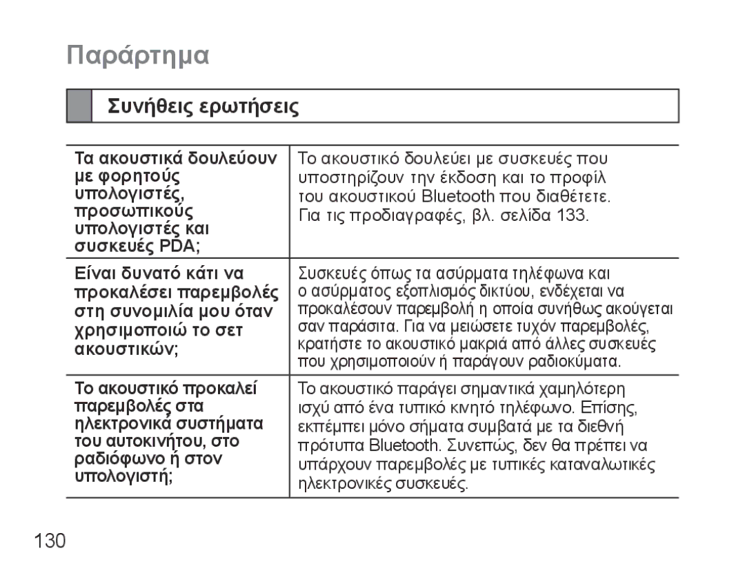 Samsung BHS3000EMECEUR, BHS3000EBECXEF, BHS3000EMECXET, BHS3000EBECXET, BHS3000EPECXET Παράρτημα, Συνήθεις ερωτήσεις, 130 