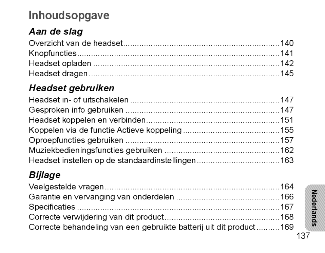 Samsung BHS3000EPECXET, BHS3000EBECXEF, BHS3000EMECXET, BHS3000EBECXET, BHS3000EBLCFOP, BHS3000EBECFOP manual Inhoudsopgave, 137 