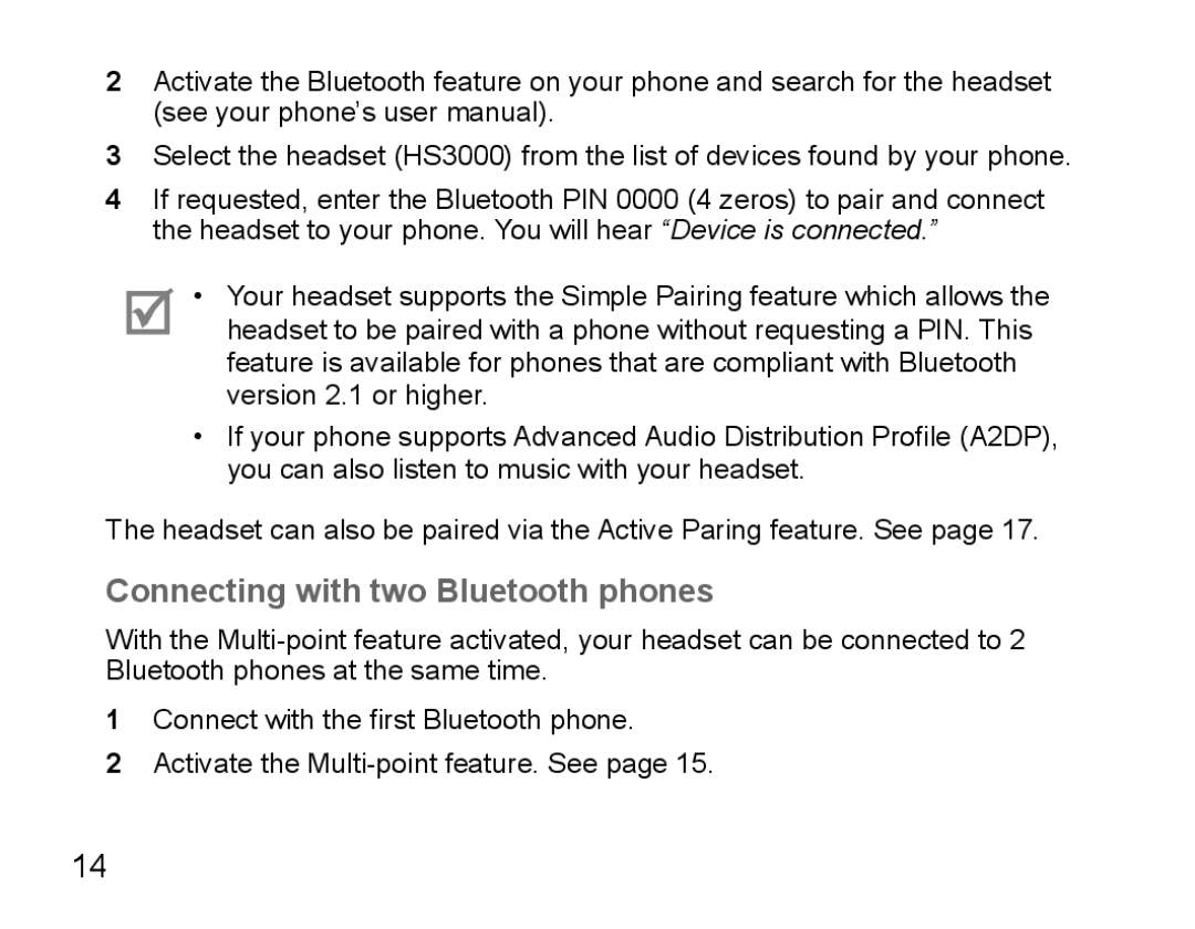 Samsung BHS3000EBRCSER, BHS3000EBECXEF, BHS3000EMECXET, BHS3000EBECXET, BHS3000EPECXET Connecting with two Bluetooth phones 