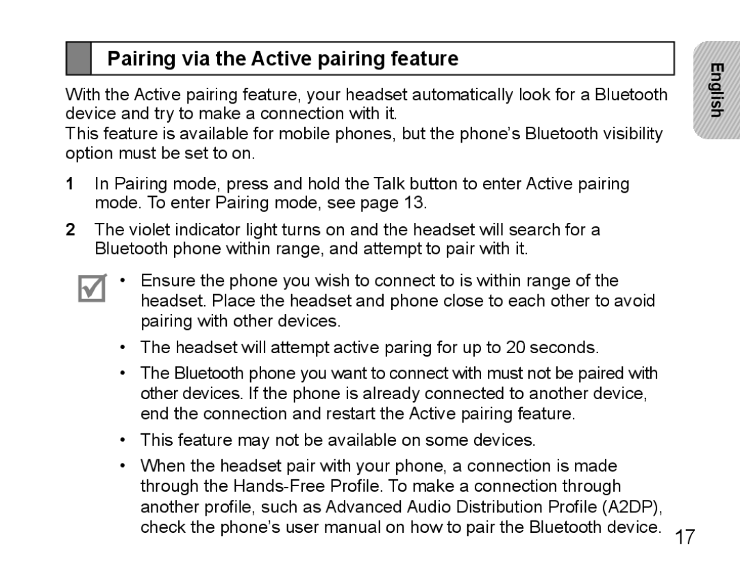 Samsung BHS3000EBECXET, BHS3000EBECXEF, BHS3000EMECXET, BHS3000EPECXET, BHS3000EBLCFOP Pairing via the Active pairing feature 