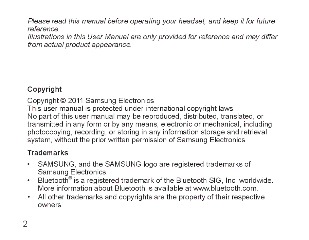 Samsung BHS3000EBLCFOP, BHS3000EBECXEF, BHS3000EMECXET, BHS3000EBECXET, BHS3000EPECXET, BHS3000EBECFOP Copyright, Trademarks 