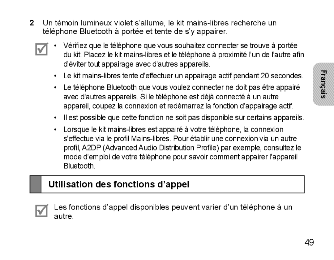 Samsung BHS3000EBECXEF, BHS3000EMECXET, BHS3000EBECXET, BHS3000EPECXET, BHS3000EBLCFOP manual Utilisation des fonctions d’appel 